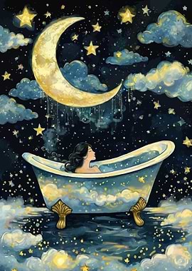 Dreamy Bathtub Under the Moon
