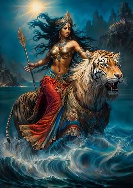 Goddess Durga Riding a Tiger