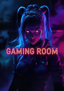 Gaming Room Neon Huntress Portrait