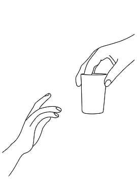Hand offering a cup Minimalist line art