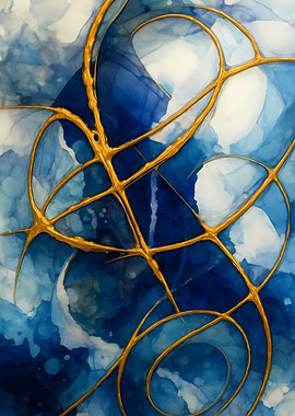 Abstract Porcelain #68 - Abstract Blue and Gold Art
