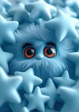 Cute Blue Fluffy Creature with Stars