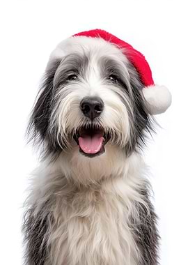 Polish Lowland Sheepdog with Santa Hat