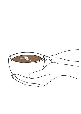 Hands Holding Coffee Cup Minimalist Line Art