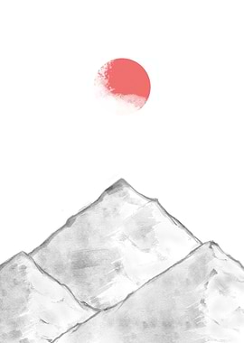 Minimalist Mountain Landscape with Rising Sun