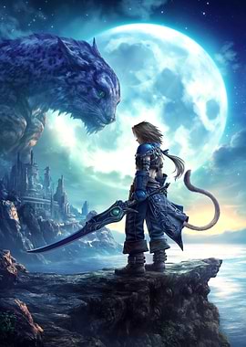 Fantasy Warrior and Giant Cat