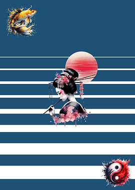 Geisha, Koi, and Yin Yang Art