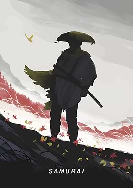 Samurai in Autumn Landscape Illustration