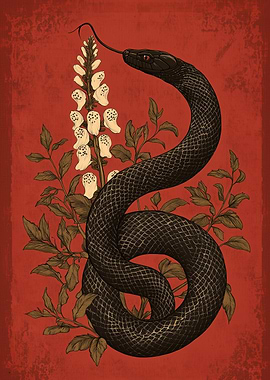 Occult Serpent & Foxglove – Mystical Botanical Illustration