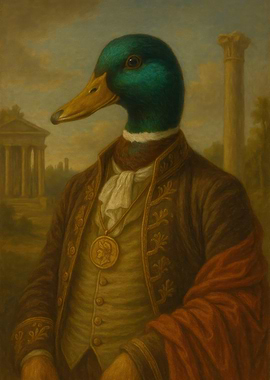Duck Portrait in Classical Attire - Distinguished Mallard Gentleman Portrait