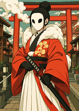 Masked Samurai in Traditional Japanese Setting