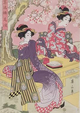 Japanese Woodblock Print of Two Women