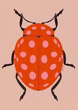 Ladybug Illustration with Pink Spots