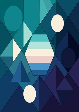 Geometric Abstract in Blues and Whites