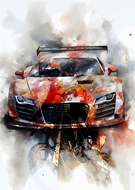 Audi R8 Race Car Watercolor