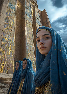 Egyptian women in front of temple