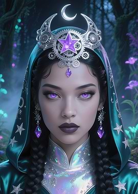 Celestial Nymph with Amethyst Eyes and Bioluminescent Forest Aura