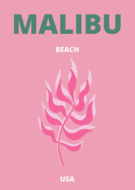Malibu Beach USA Pink Leaf Print