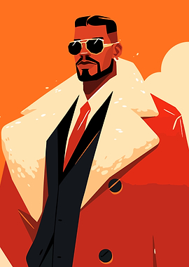Stylish Man Fashion Red Coat Illustration Minimalist Art