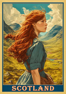 Redhead Woman Scotland Travel Poster