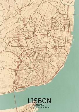 Lisbon Vintage Map