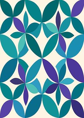 Abstract Floral Pattern in Teal and Purple