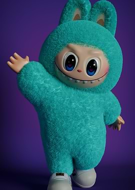 Teal Furry Character with Big Eyes
