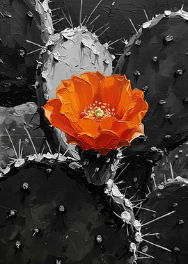 Orange Flower on Black and White Cactus