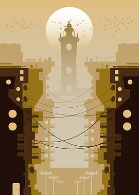 Kumasi Cityscape with Tower and Birds