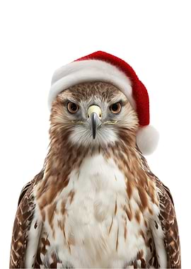Hawk wearing a Santa hat