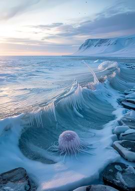 Frozen wave with pink anemone