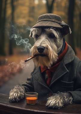 Sophisticated Dog with Cigar and Drink