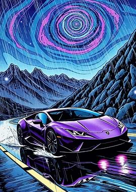 Purple Lamborghini Huracan in the Rain