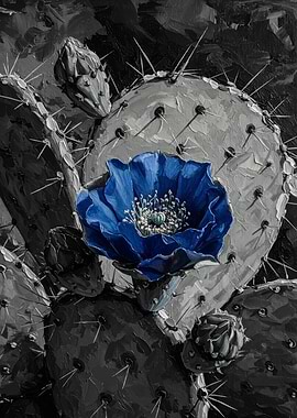 Blue Flower on Cactus Painting