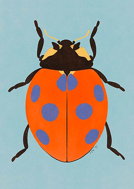 Ladybug Illustration on Blue Background