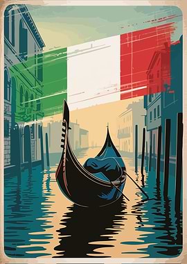Venice Gondola Italian Flag Art