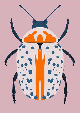Colorful Spotted Beetle Illustration on Pink