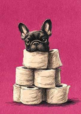 French Bulldog on Toilet Paper Tower | bathroom decor