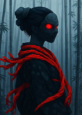 Masked Figure in Bamboo Forest