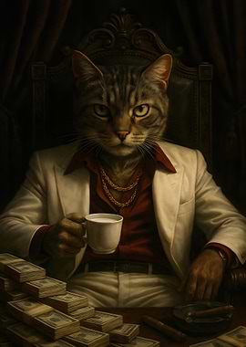 Cat Boss with Money and Cigar