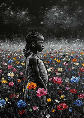 Girl in a field of flowers