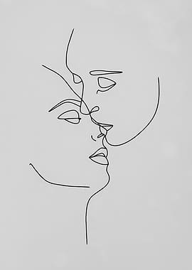 Minimalist Line Art: Couple Kissing