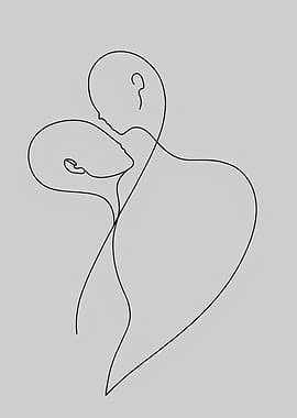 Minimalist Line Art: Couple Embrace