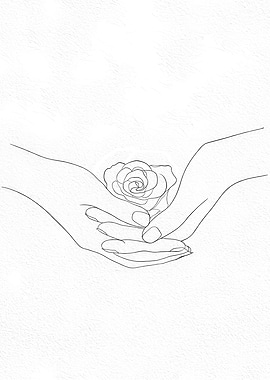 Hands Holding Rose Minimalist Line Art