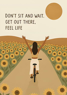 Feel Life: Woman Cycling Through Sunflowers