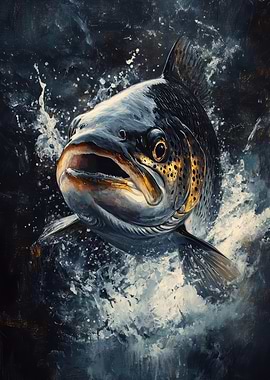 Leaping Trout Painting | Fish Wall Art