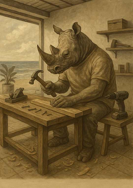 Rhinoceros Carpenter by the Sea