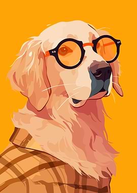 Golden Retriever Autumn Fashion Plaid Shirt Minimalist Art Illustration