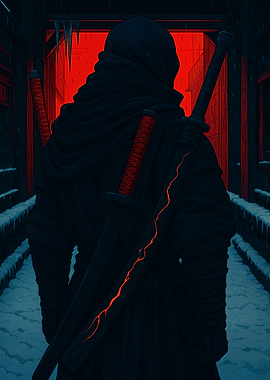 Dark Ninja in Snowy Alleyway