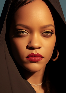 Rihanna portrait with red lipstick